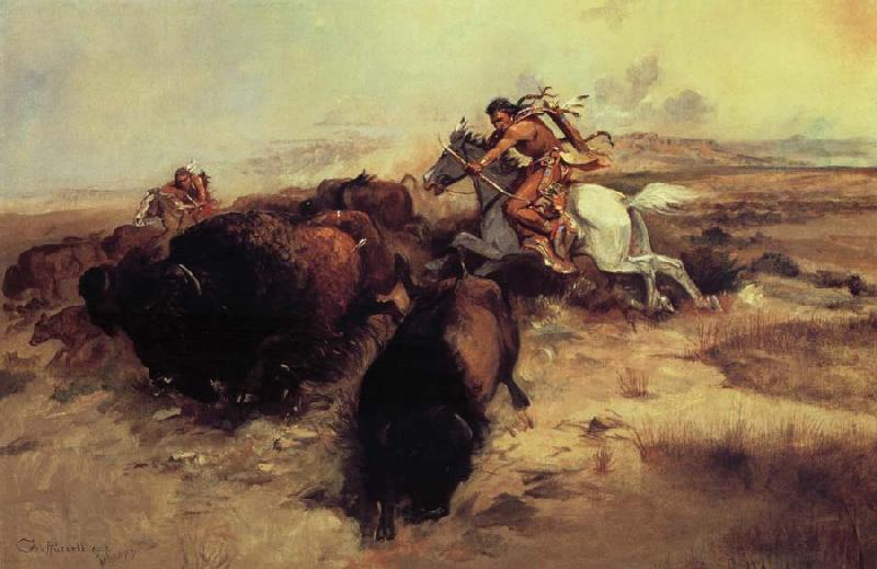 Charles M Russell Buffalo Hunt Norge oil painting art